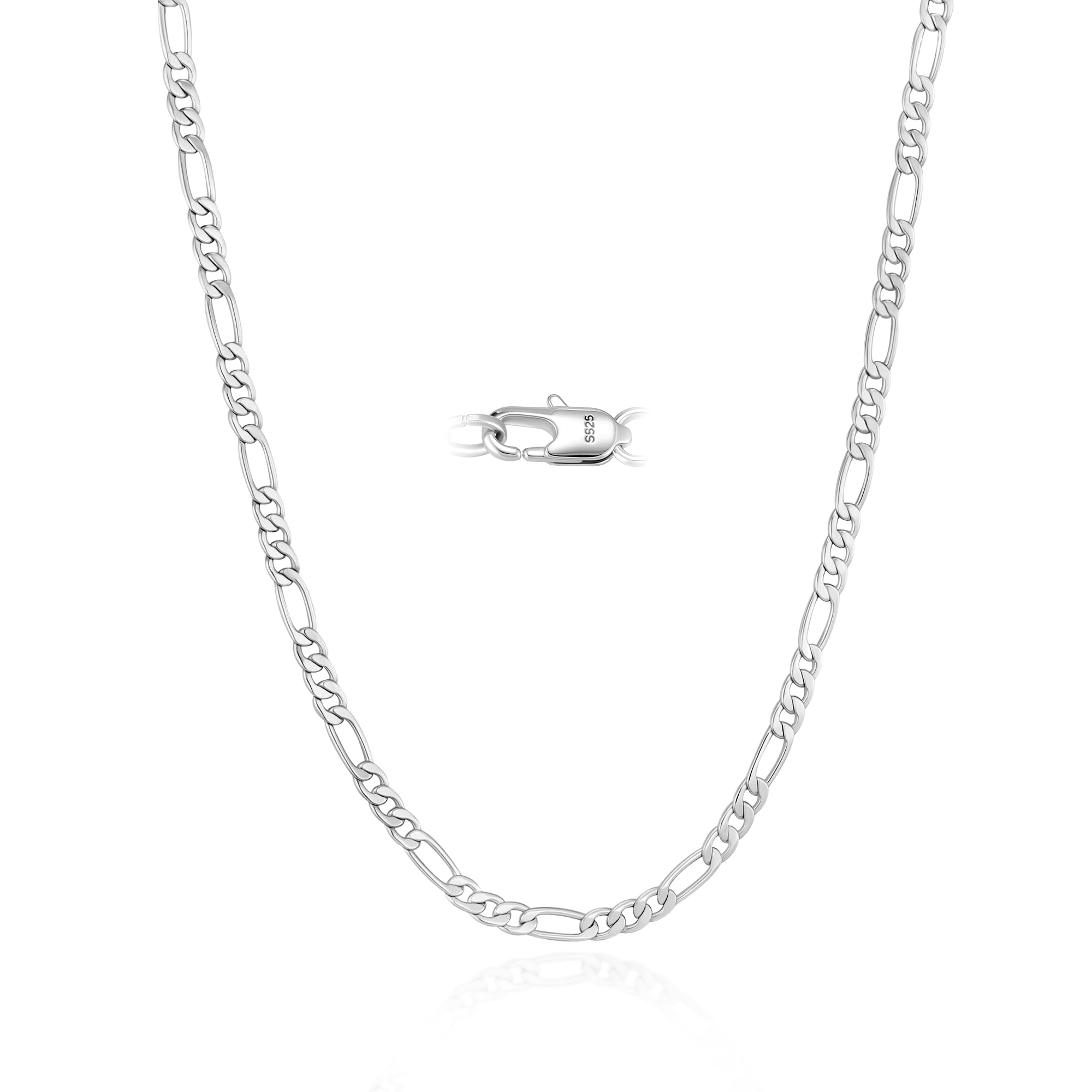 Cheria 3/5mm Silberkette Herren 925 Silber & 14k Goldkette Herren, Panzerkette & Figarokette, Halskette Kette Männer - 50/55/60 CM