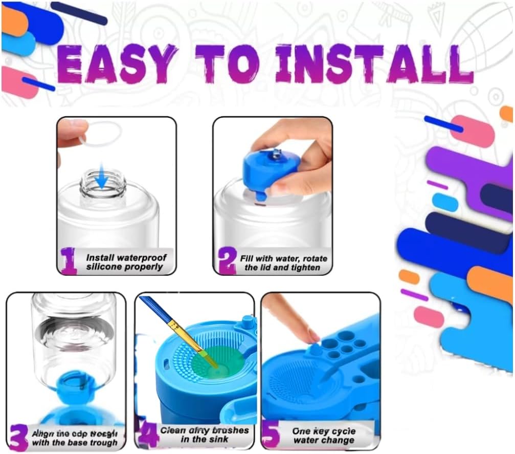 Paint Station - paint brush cleaner with 10 Paint Brushes and 20×16 Inch Silicone Painting Mat, Reusable Art Supplies for Kids, Adults & Beginners - Perfect for Watercolor, Acrylic, Oil Painting(Blue)