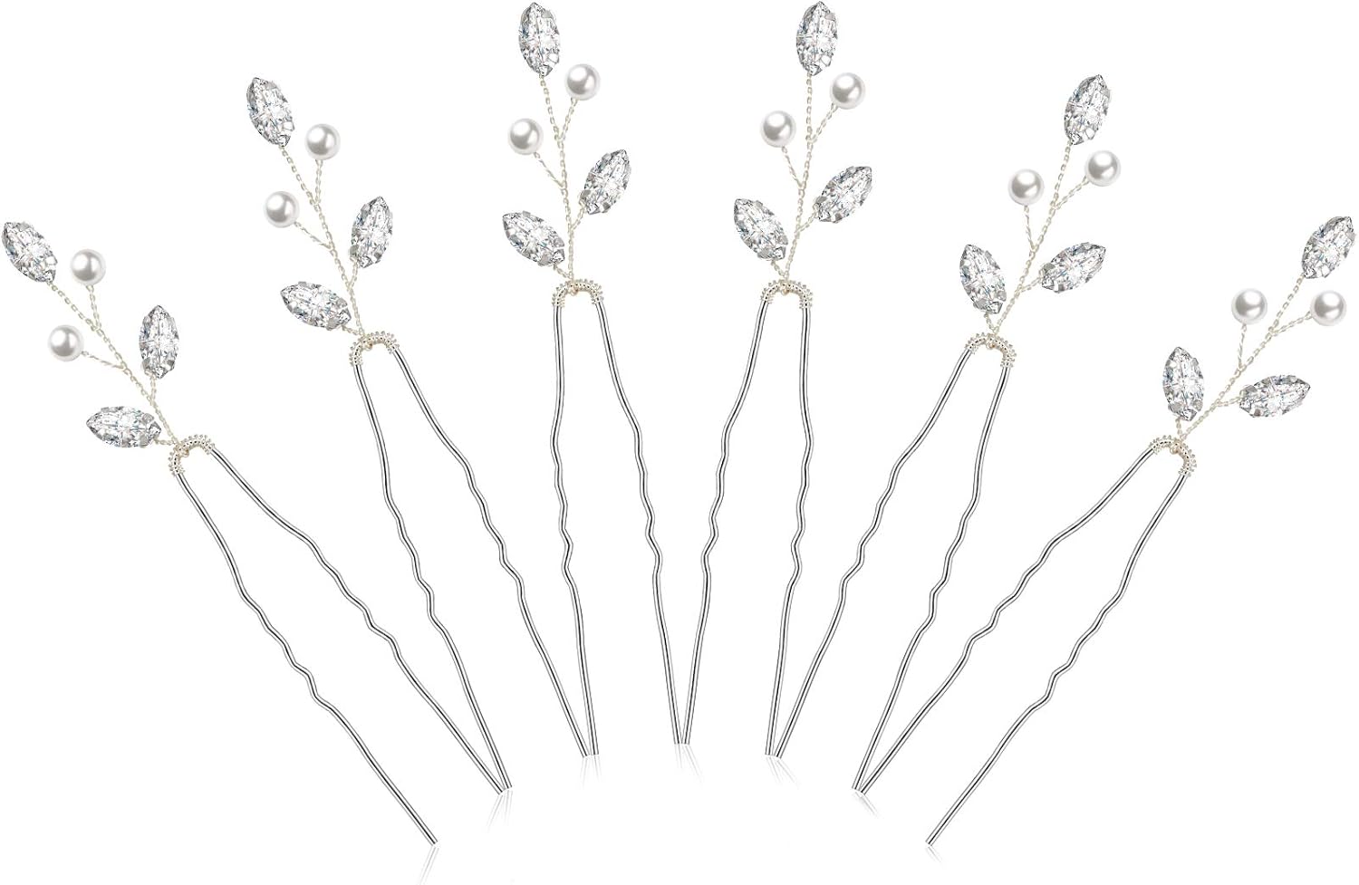6 Pieces Pearl Crystal Bridal Hair Pins Rhinestone Flower Wedding Hair