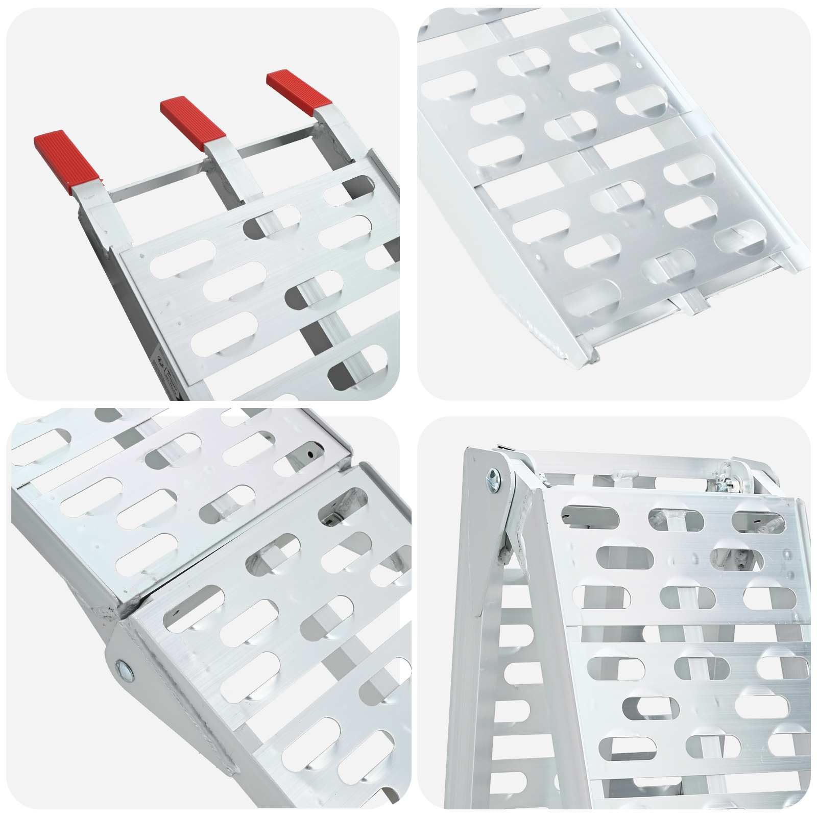 Zestaw 2 składanych ramp motocyklowych z aluminium, 222 cm, składana rampa najazdowa do motocykla, skutera, quada, nośność 340 kg, antypoślizgowa, srebrna
