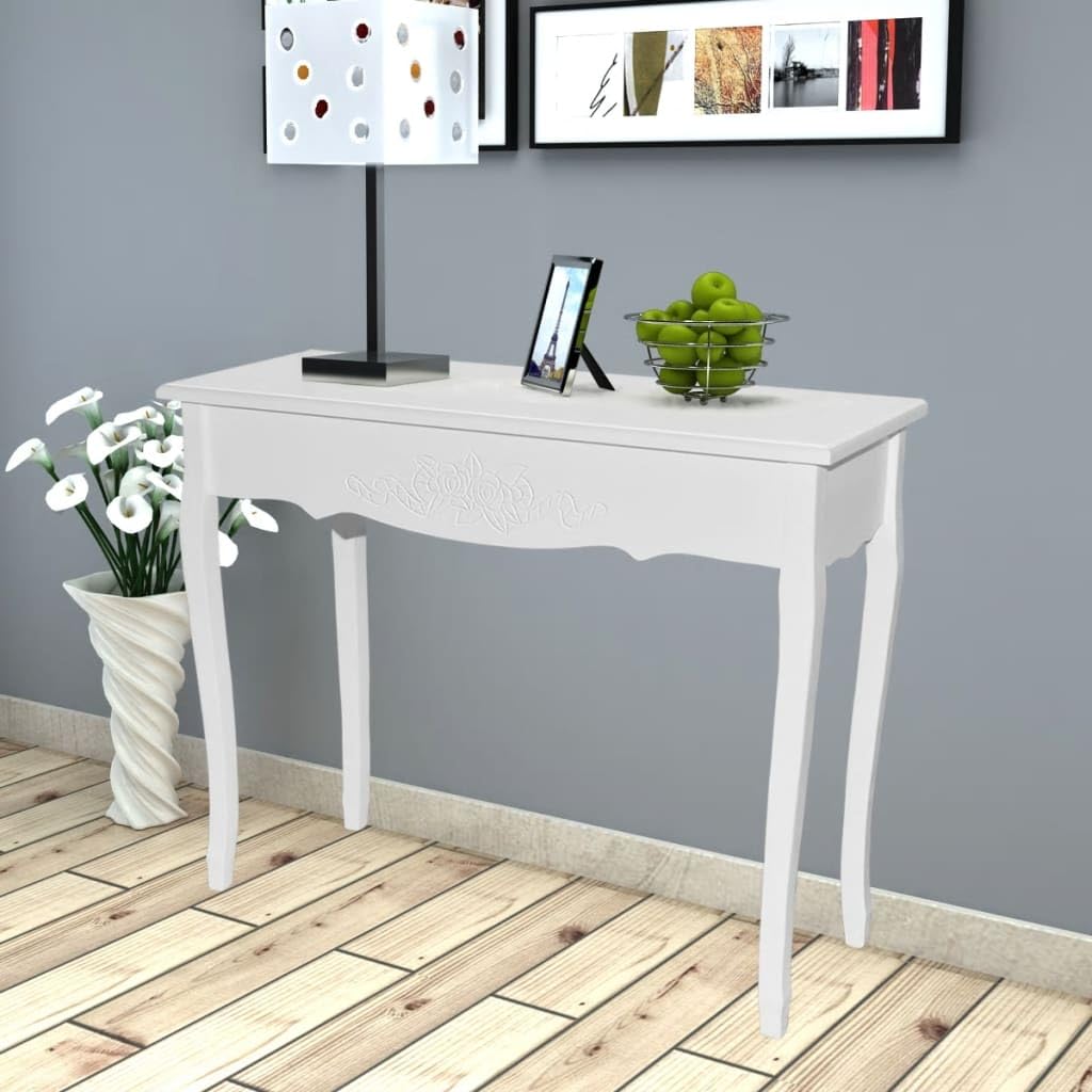SXZenSpace White Console Table 100 x 35 78 cm Dressing Desk MDF & Pinewood Hallway Side for Living Room, Bedroom, Corridor