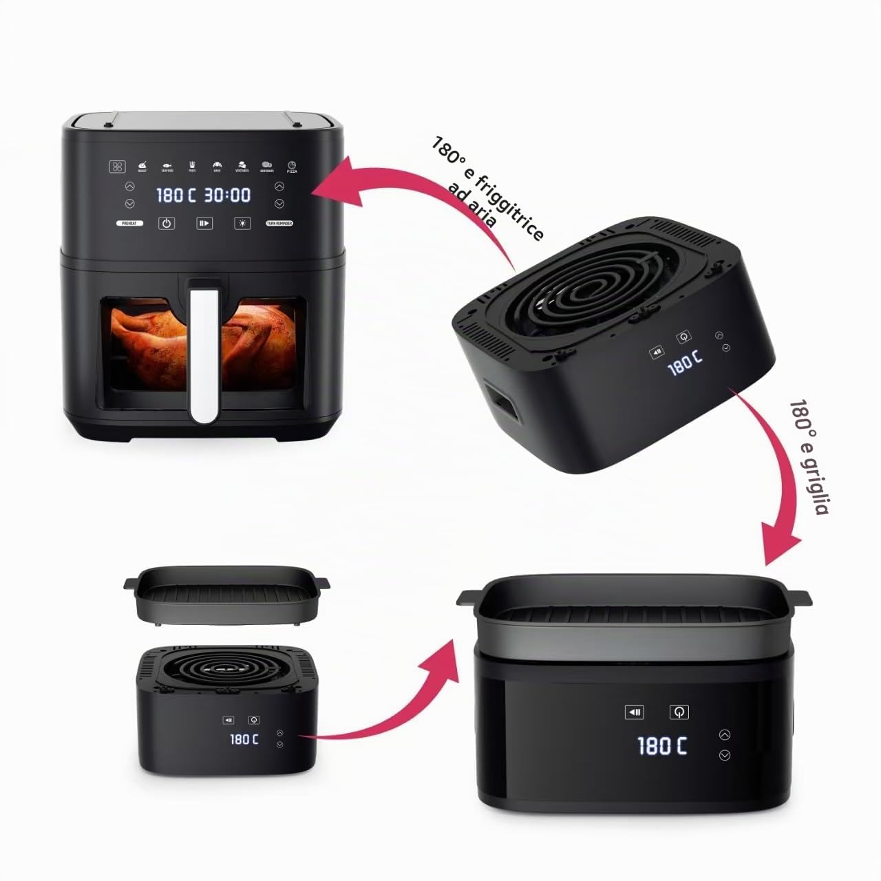 KEINVE Easy Fry & Grill - Friggitrice ad aria calda, tecnologia 2 in 1, display digitale, 8 litri, 8 programmi di cottura, a risparmio energetico, senza olio, nero