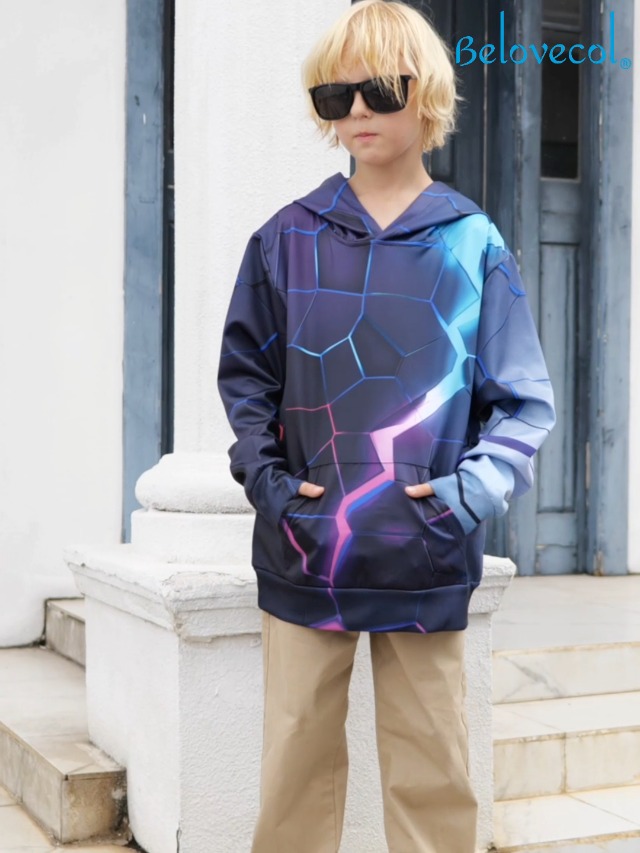 BOVOSHA Felpa con cappuccio per bambini per ragazzi e ragazze 3D tie dye felpa con cappuccio Teen manica lunga pullover top con tasche, Nero , 12-14 Years
