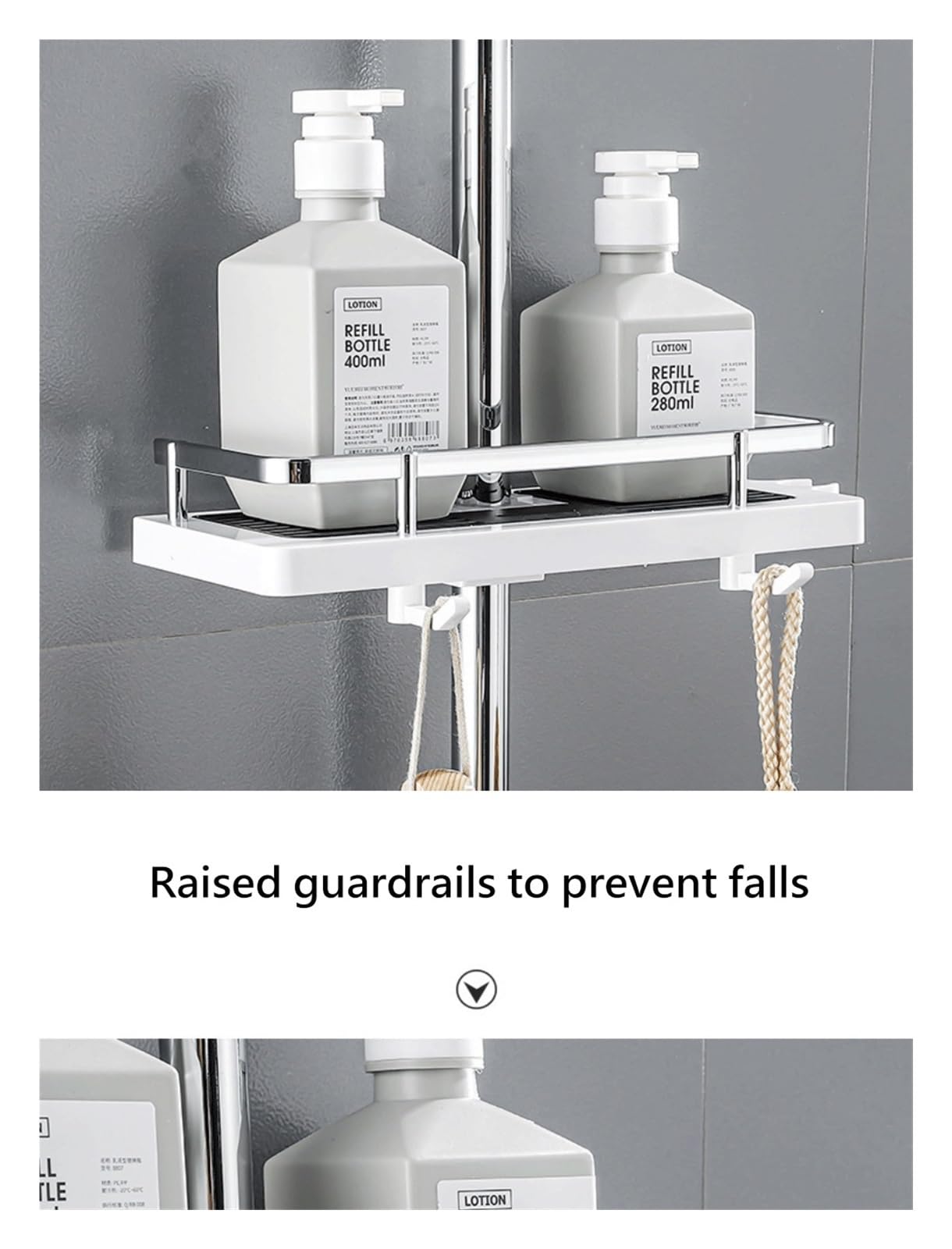 Mensola per bagno, supporto per doccia, asta portaoggetti, porta shampoo, supporto per asta di sollevamento senza foratura, supporto per soffione doccia, organizer(White circle hole)