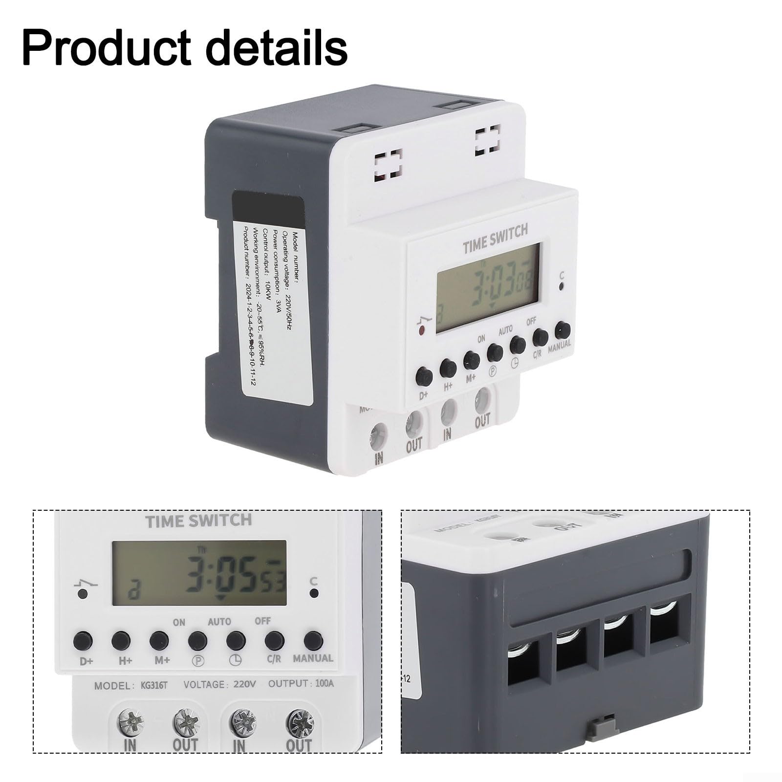 Relé de temporizador inteligente KG316T, temporizador digital, interruptor AC220 V, 60 A-100 A, programable con pantalla LCD para montaje en pared y carril, 28 tiempos de ajuste (100 A)