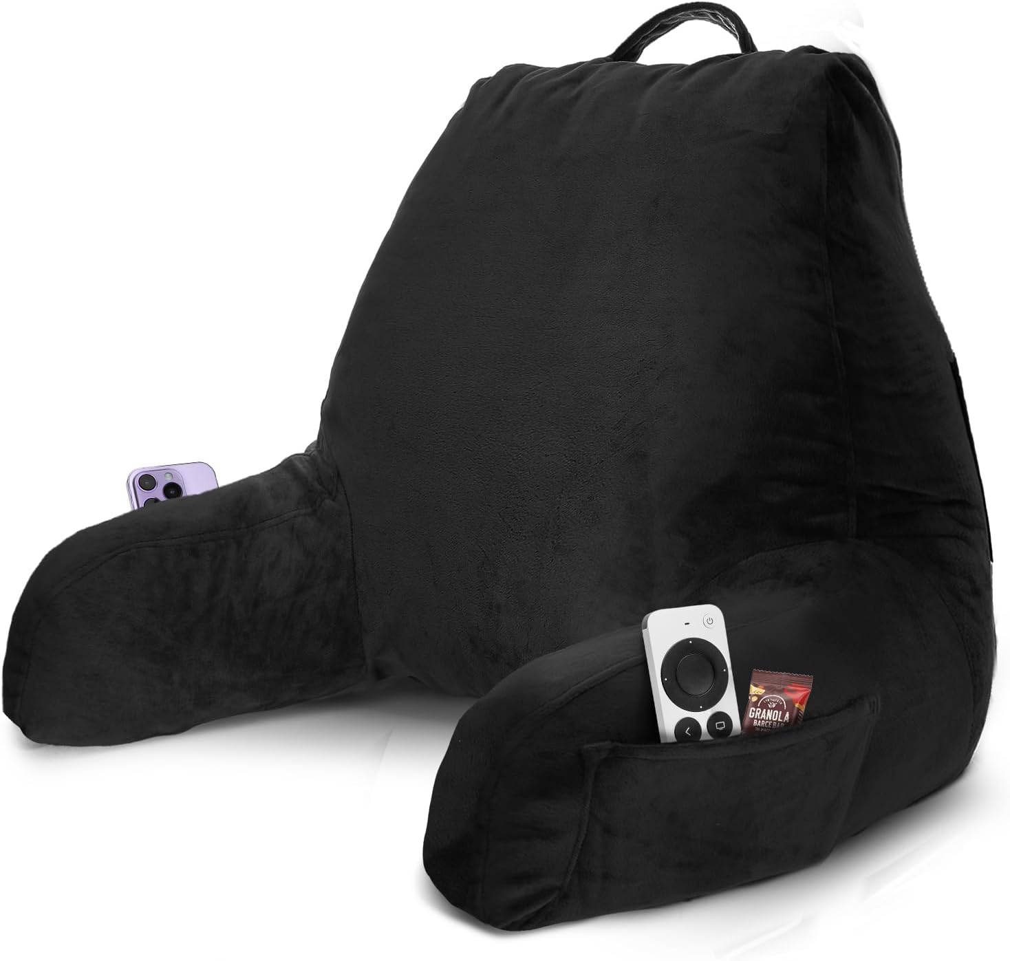 Nestl Reading Pillow with Shredded Memory Foam, Designed for Sitting Up in Bed and Couch, Back and Arms Adjustable Support for Adult & Teens Backrest Pillows for Reading, with Washable Cover Black