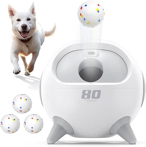 uahpet Automatic Ball Launcher for Dogs with Obstacle Detection, 20ft-80ft