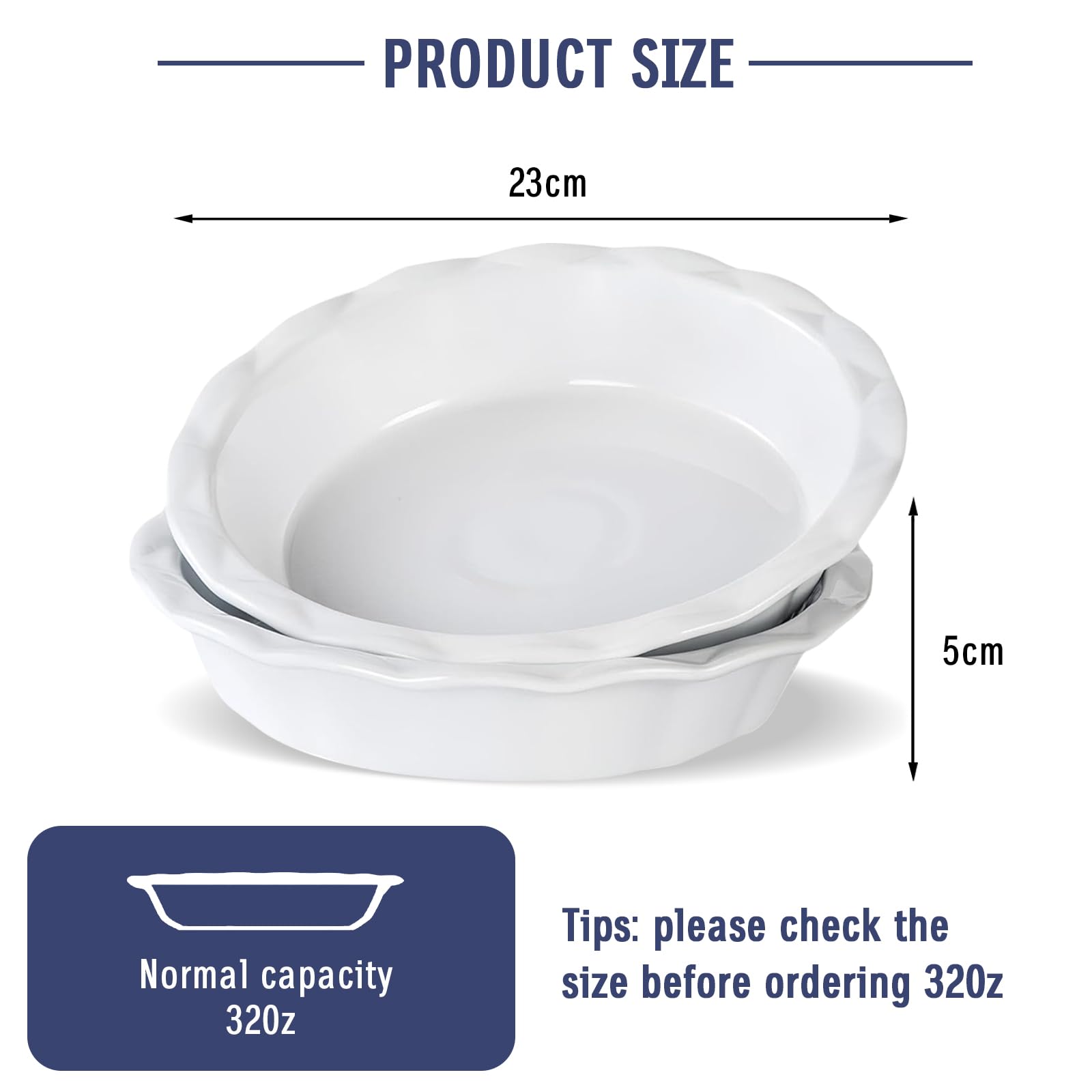 MEETOZ 2 moldes de cerámica para tartas, 23 cm para hornear, con borde arrugado para horno, tartas, tartas y quiche para cocinar, hornear y pasteles de frutas (blanco)