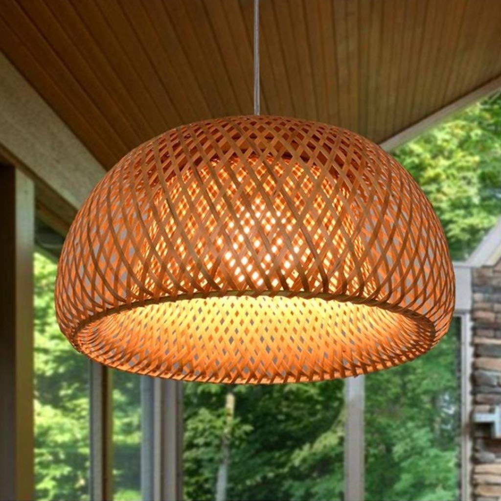 Lustres Vintage Lampe Pendentif Tissé Bambou Rotin Naturel Main Lustre Creative Lampe Suspendue E27 Réglable En Hauteur Lampe Suspension Chambre Restaurant Vivant Plafonnier Café Lumière,60cm