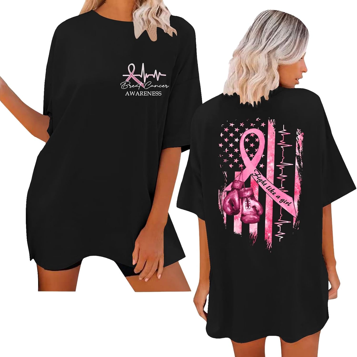 T-shirt De Sensibilisation Au Cancer Du Sein - Ruban Rose Et Motifs - Pour Soutenir Les Femmes Et Les Survivantes - Octobre Rose