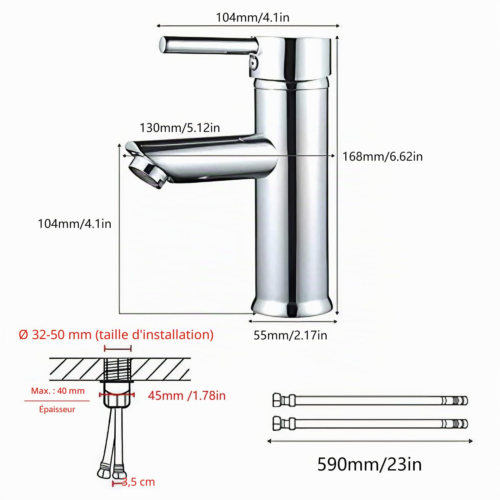 Robinet de Lavabo de Salle de Bain Moderne Avec Design En Métal de Qualité Supérieure, Réglable, Chaud Et Froid
