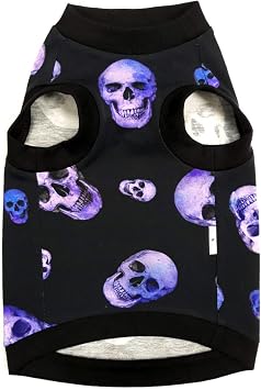 Hairless Cat's Cotton Stretch T-Shirt Purple Skulls for Sphynx Cats (M)