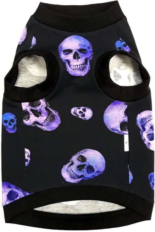Hairless Cat's Cotton Stretch T-Shirt Purple Skulls for Sphynx Cats (M)