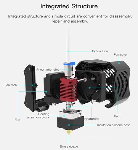 Creality Ender 3 V2 Full Hotend Kit 3D Printer Parts, 3D Printer Accessories Assembled Hotend Nozzle Kit with Dual Fans and ABS Shell for Ender-3 V2