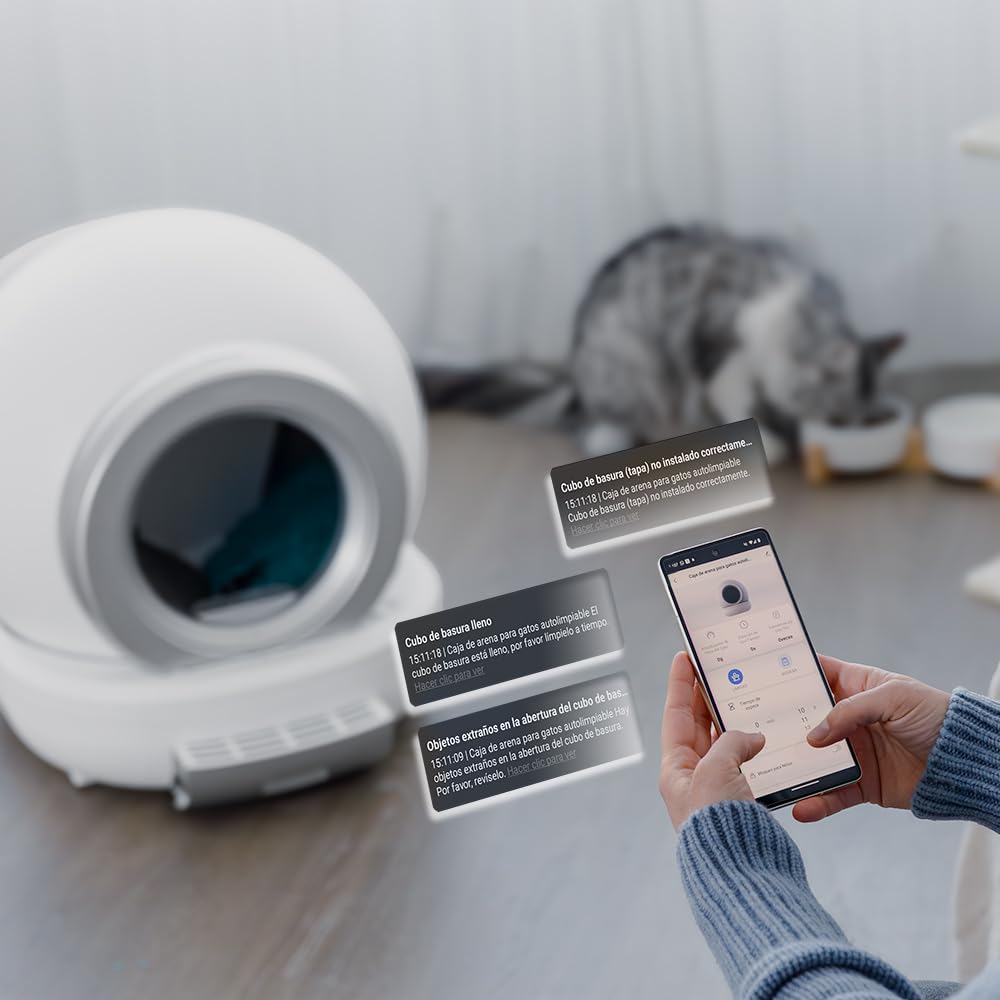 Cecotec Arenero Automático Compacto con Autolimpieza Pumba 7000 CleanKitty Compact Connected. Capacidad 65L, Triple Sistema de Desodorización, Control por WiFi, Silencioso, Sensor de Infrarrojos