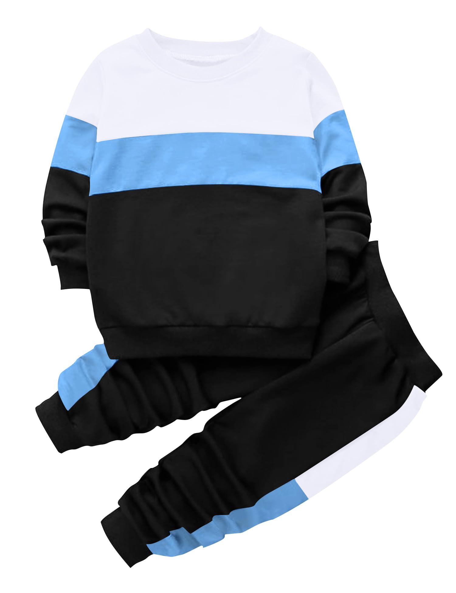 Babioboa Boy's 2 Piece Active Tracksuit Sets Casual Pullover Sweatsuit Color Block Long Sleeve Sweatshirts &amp; Jogger Pants