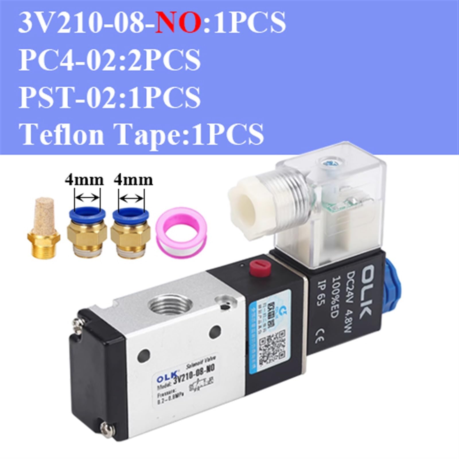 3V210-08 Electroválvula neumática de 3 vías y 2 Posiciones, 1/4" NA NC, Control direccional Aire, 12 V CC, 24, 110 CA, 220(3V210-08-NO and 4mm,Motor with Bracket)