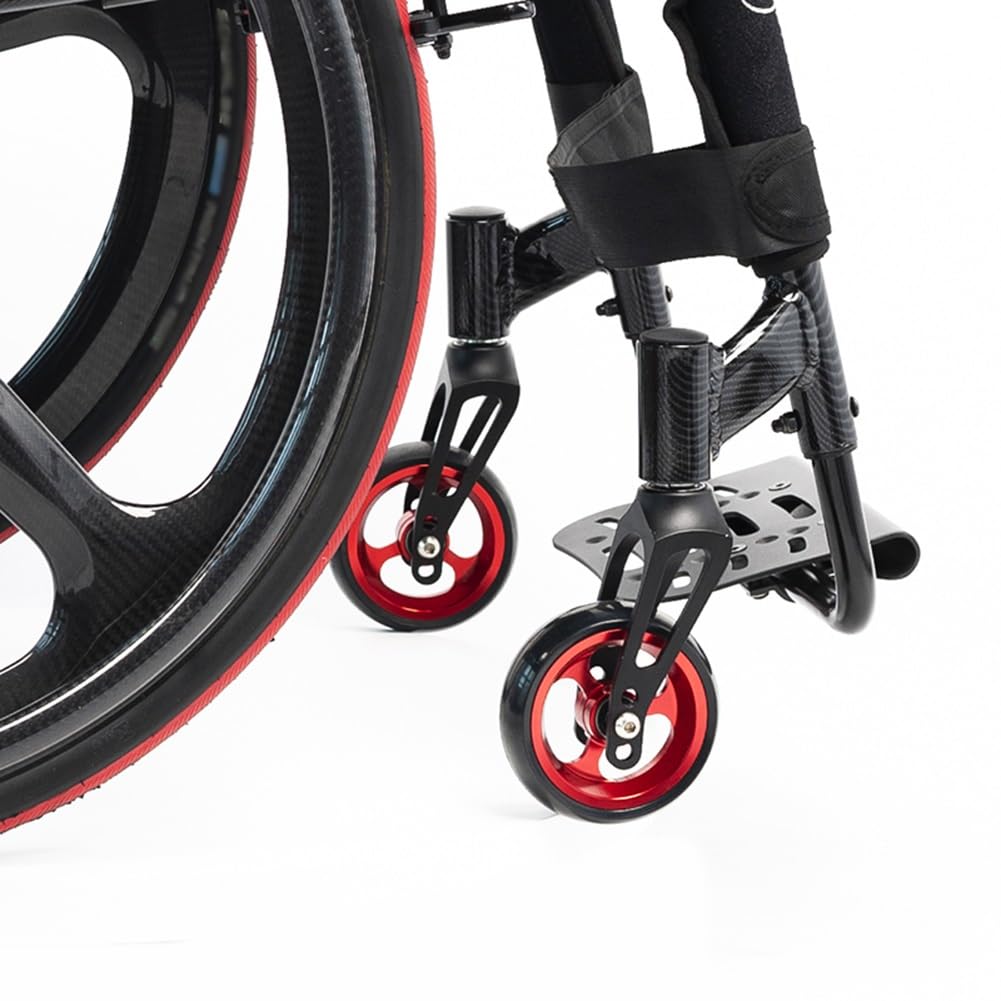 Koła przednie zamienne do wózków inwalidzkich, chodzików, 5-calowe opony pełne antypoślizgowe z piastą koła ze stopu aluminium i łożyskami 8 mm(Rouge)