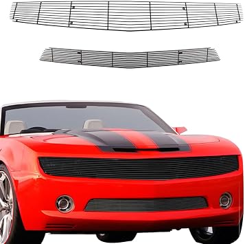 Front Grille Grill Fits 2010-2013 Chevy Camaro LT/LS V6 Phantom Black Billet Grille Front Main Upper + Lower Grill Combo Cover 2011 2012
