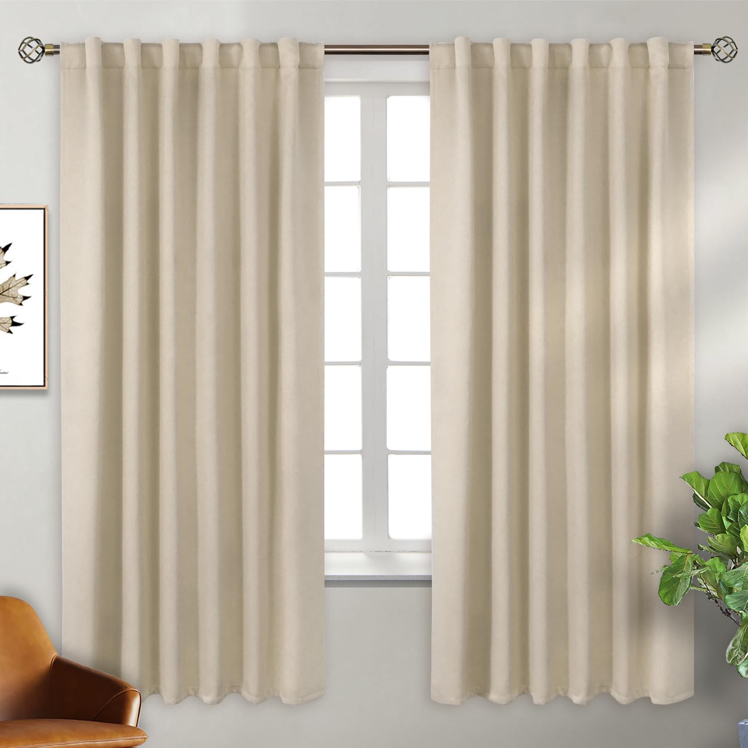 BGment Blackout Curtains 72 Inches Long for Bedroom - Thermal Insulated Rod Pocket and Back Tab Room Darkening Curtains for Living Room, 2 Window
