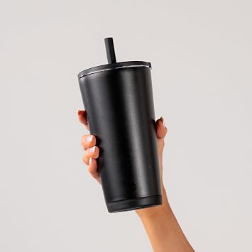 HydroJug Everyday Tumbler 20 oz, Ceramic-Lined Straw Cup, Black | Vacuum insulated stainless steel, flexible straw, soft-touch lid, spill-free, cup holder fit, BPA-free, hot & cold drinks