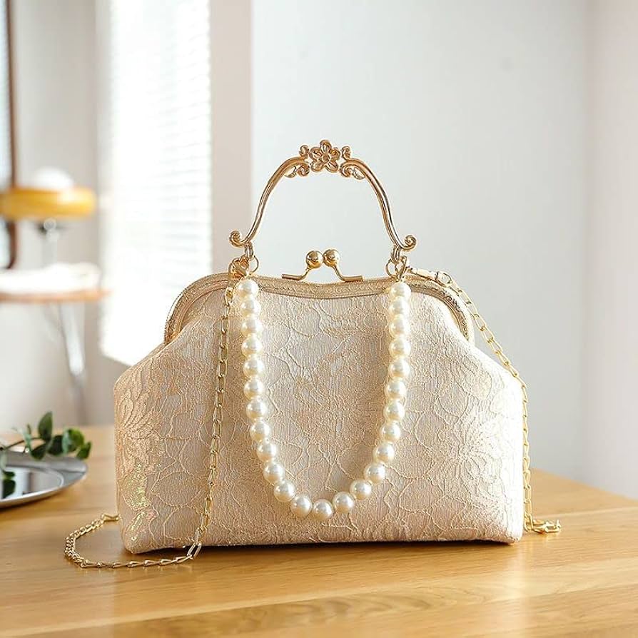 HUFFA Vintage Classic Lace Bag Beads Wedding Shell Lock Bags