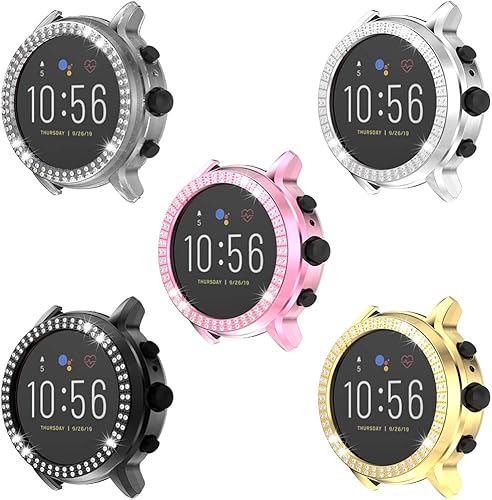 Compatible con Fossil Gen 5 Carlyle - Carcasa protectora rígida para reloj Fossil Gen5 Carlyle con diamantes de cristal brillante, marco duro