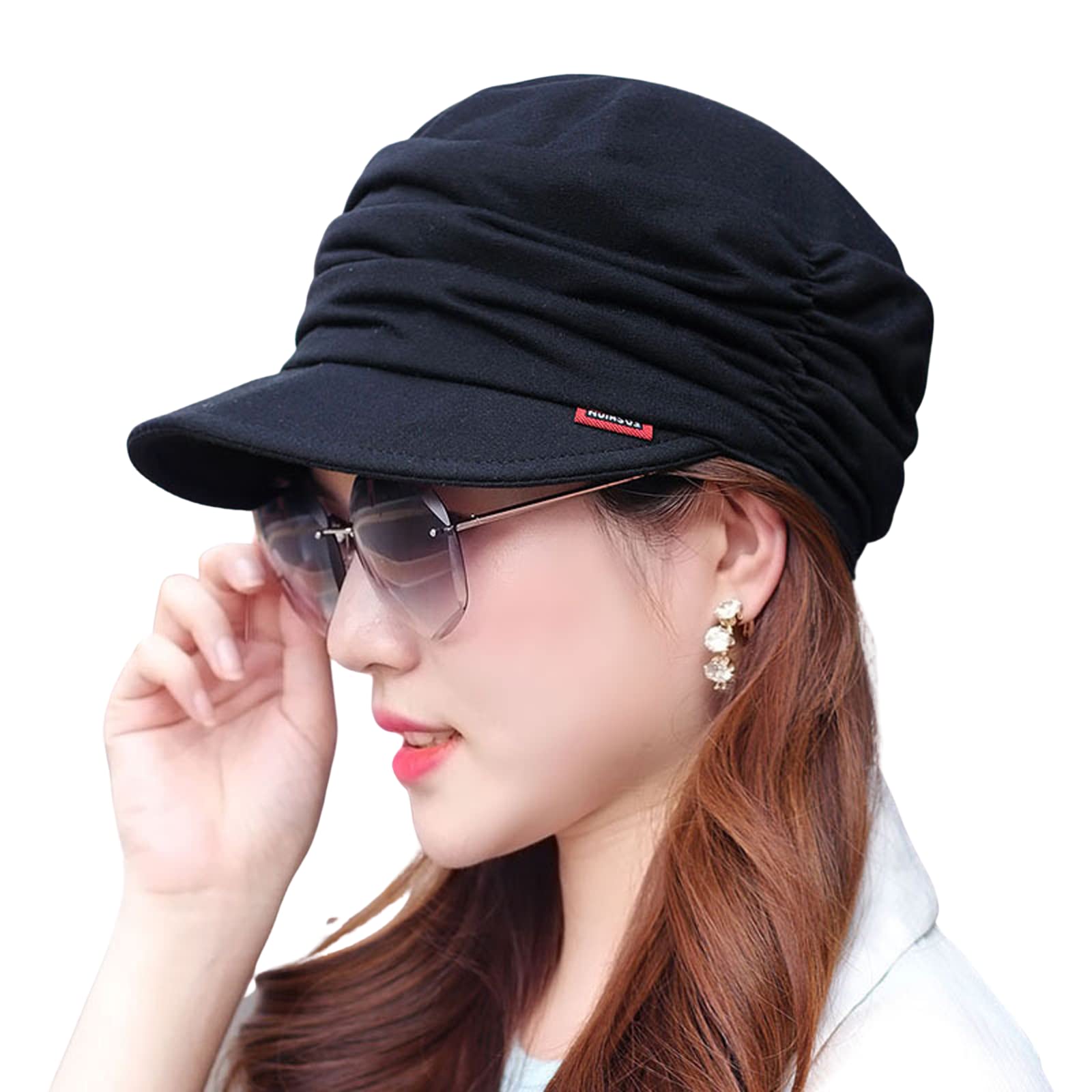 Chengzi Women's Black Newsboy Cabbie Beret Cap Cloche Cotton Painter Visor Hats (Black)