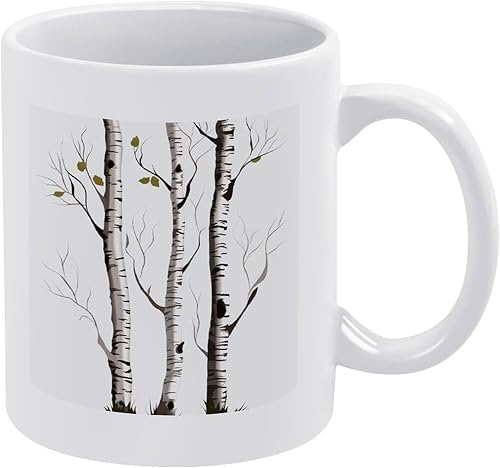 Birch Tree Coffee Cup Ceramic, Sublimation Mugs with Large Handle for Tea, Personalized Machine Washable Drinking Mug for Buffets, Home, And