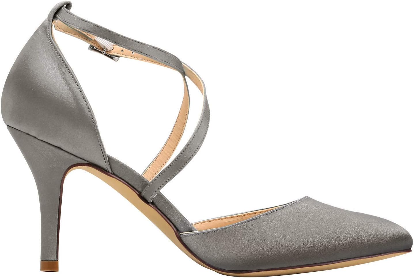 Duosheng & Elegant HC1901 Women Pointed Toe High Heel Court Shoes Cross Strap Satin Wedding Party Bridal Shoes 5 61QlsehdbgL. AC SL1500
