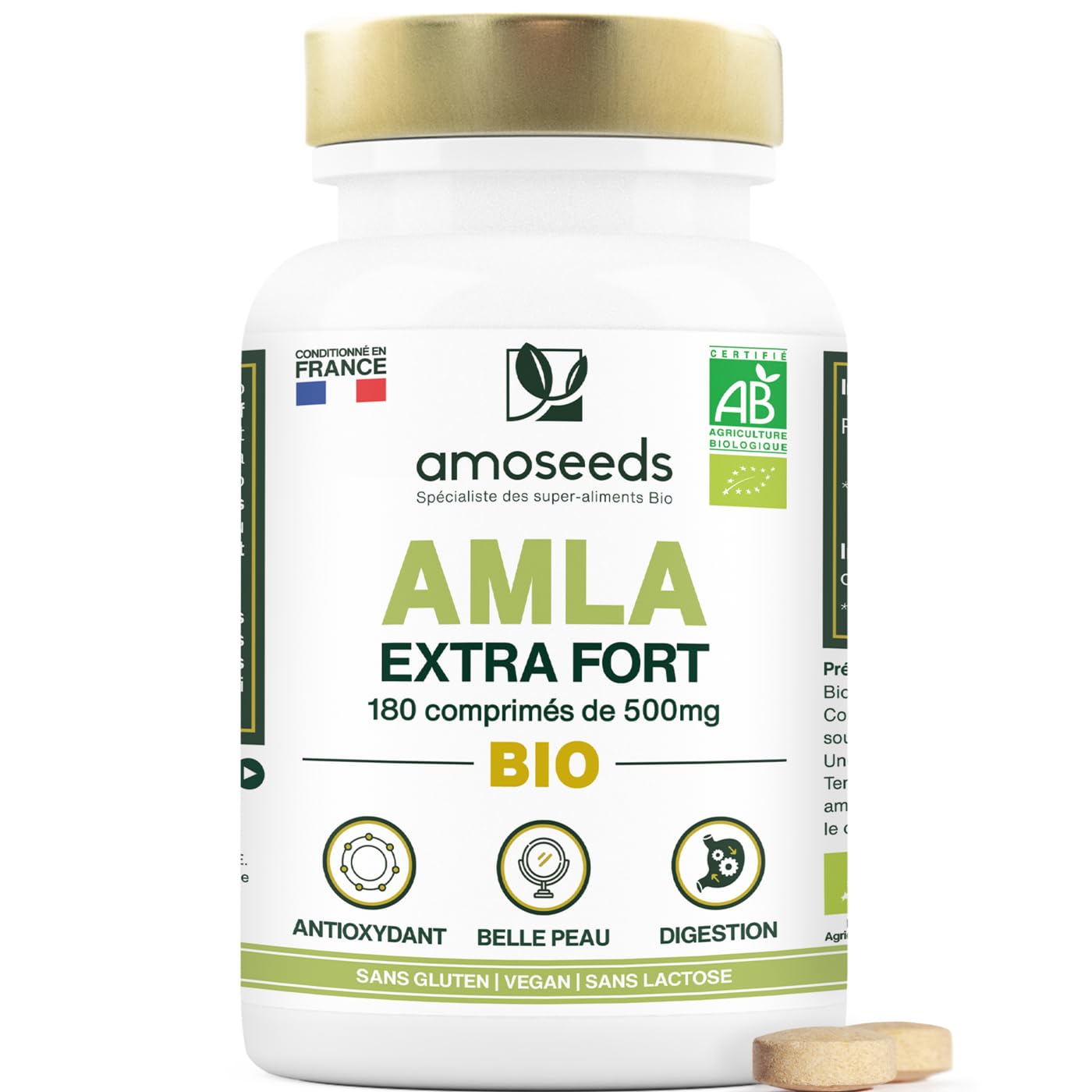Amla BIO 180 comprimés de 500mg | Peau, Cheveux, Digestion | Amalaki, Groseille Indienne | Qualité Supérieure
