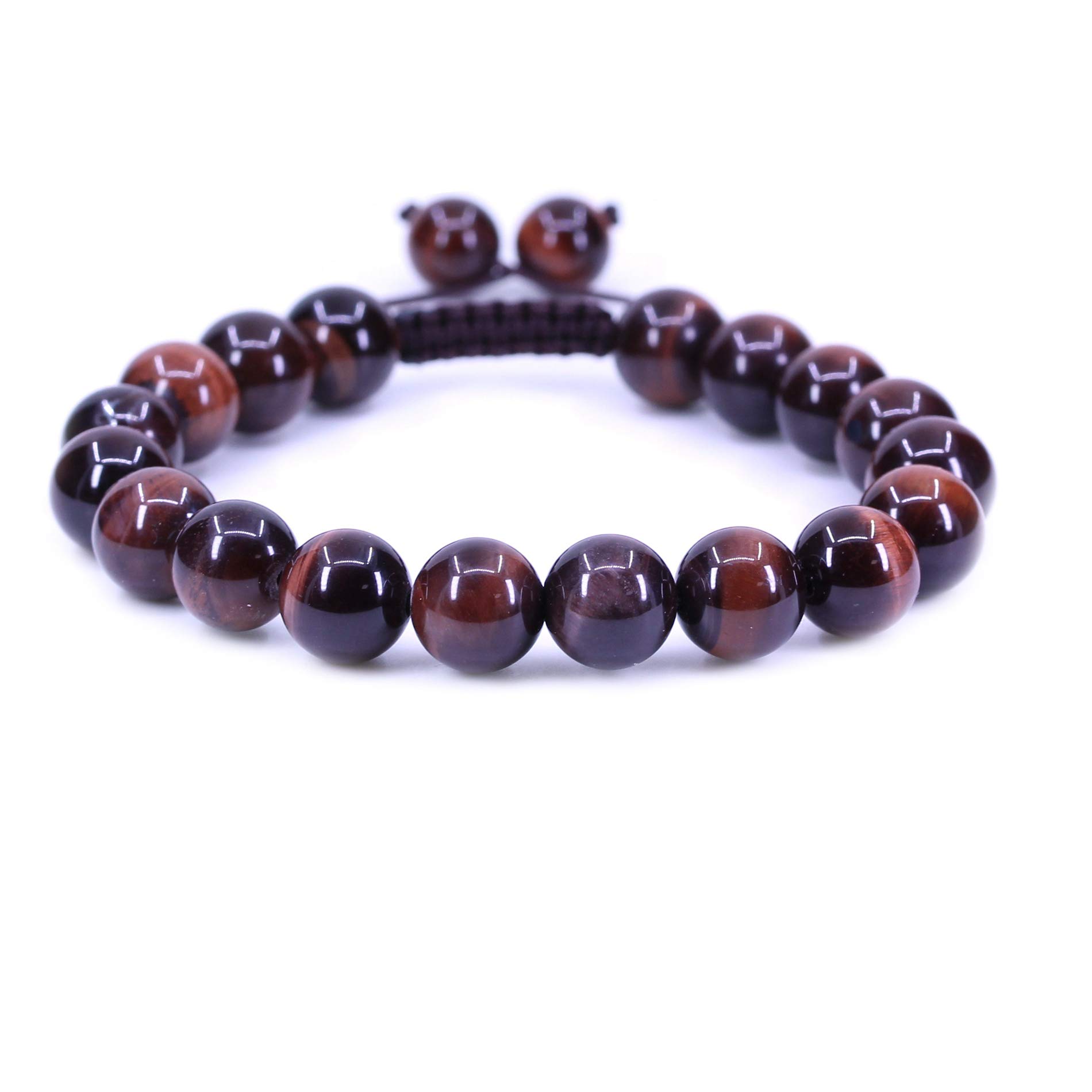 Pulseras trenzadas ajustables unisex con cuentas redondas de 10 mm de piedras preciosas preciosas