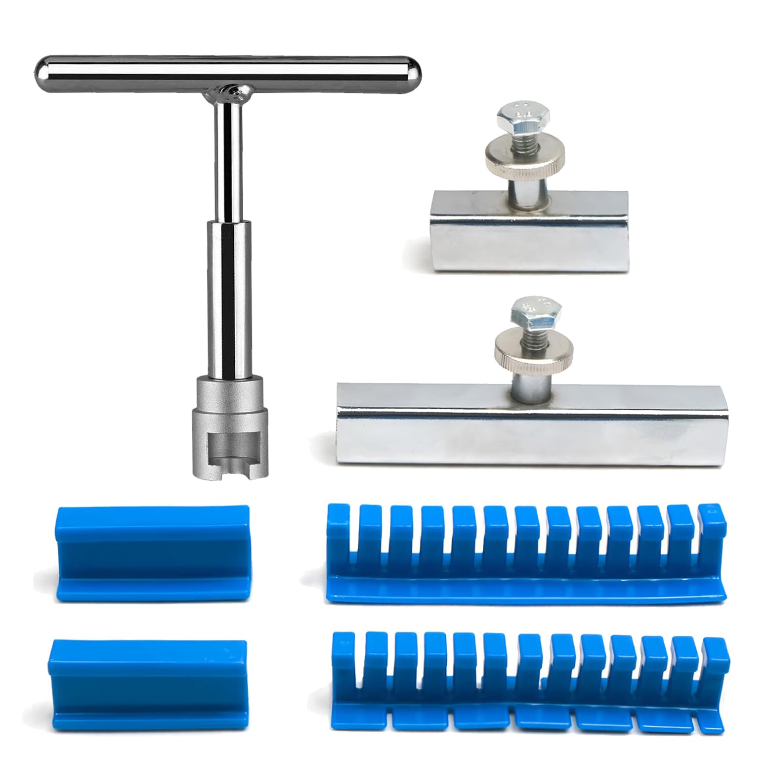 Paintless Dent Removal Kit, 1 x T-bar Puller &amp; 4 x Puller Lines &amp; 2 x Stainless Steel Grooves, Professional PDR Tool Set for Car Dent Repair on Doors, Hoods &amp; Body Panels