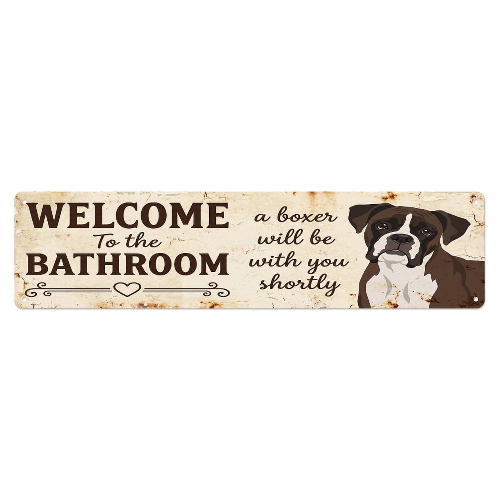 Vintage WELCOME To The BATHROOM Boxer Dog Metal Tin Sign