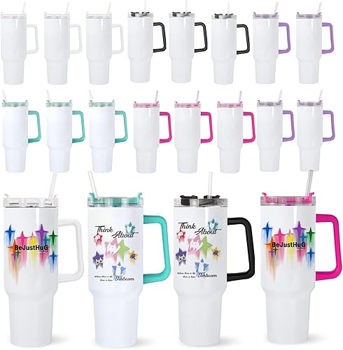 sweet grain Vaso de sublimación de 40 onzas con asa y tapa de pajita, 20 piezas de doble pared al vacío, reutilizable, de acero inoxidable, con