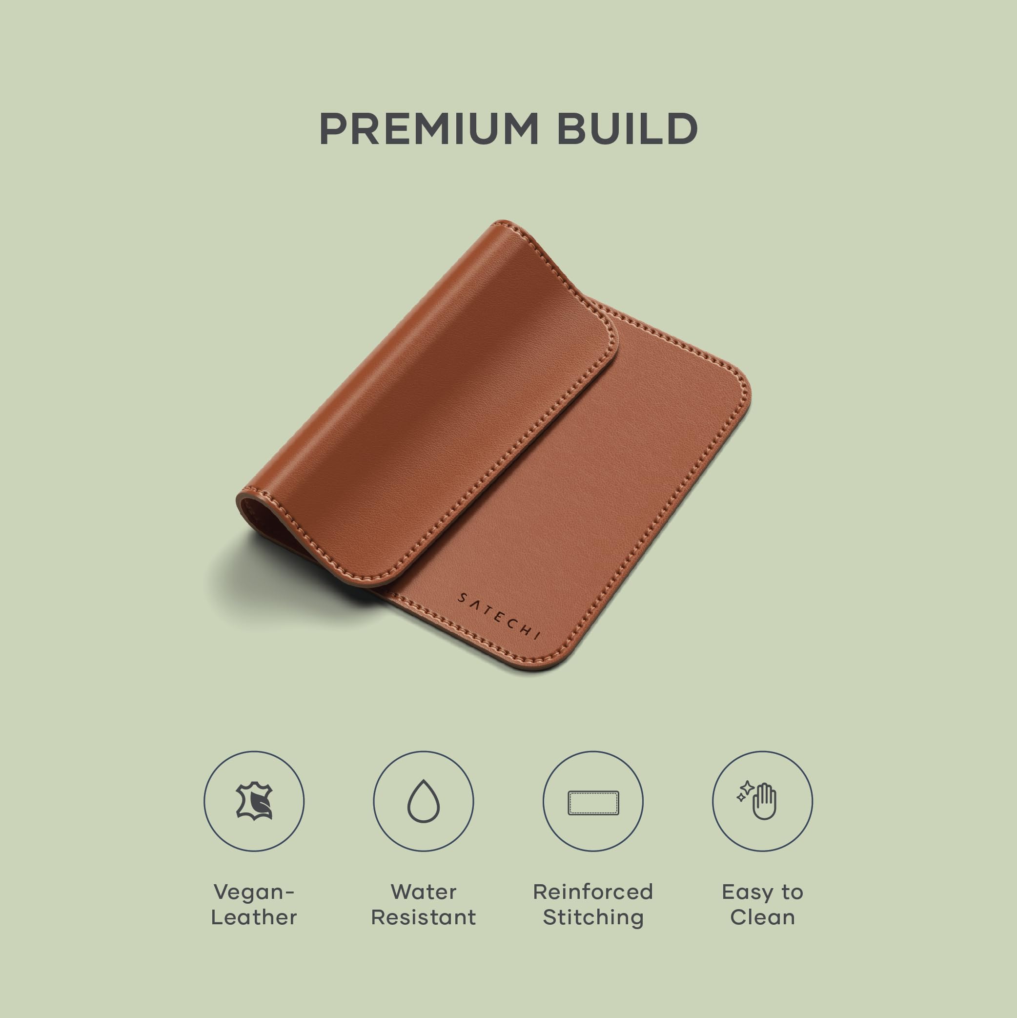 SATECHI Alfombrilla para Ratón 25 x 19 cm, Mouse Pad para Oficina y Hogar, Tapete Elegante, Reversible y Resistente a Arañazos - Material Premium (PU), Mousepad Marrón