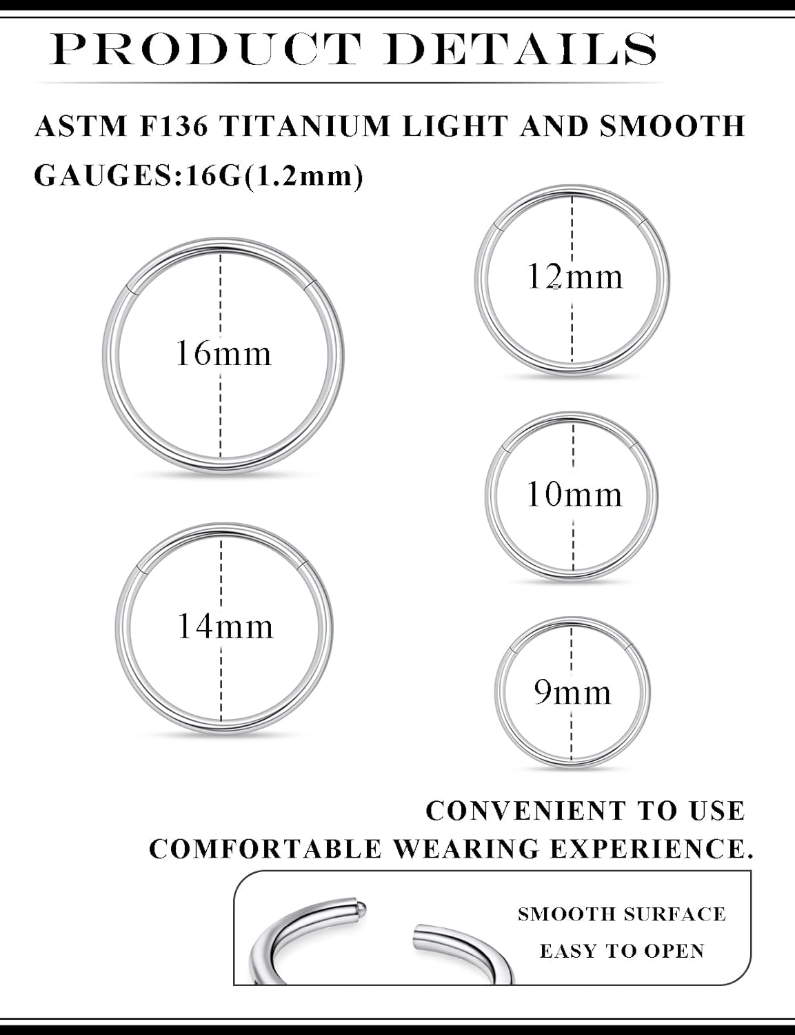 20G 18G 16G 14G Nose Rings Hoops 316l Surgical Steel Clicker Septum Jewelry Lip Ring Tragus Helix Daith Rook Conch Snug Cartilage Lobe Earrings Hoop Piercing Jewelry For Women Men - Image 2