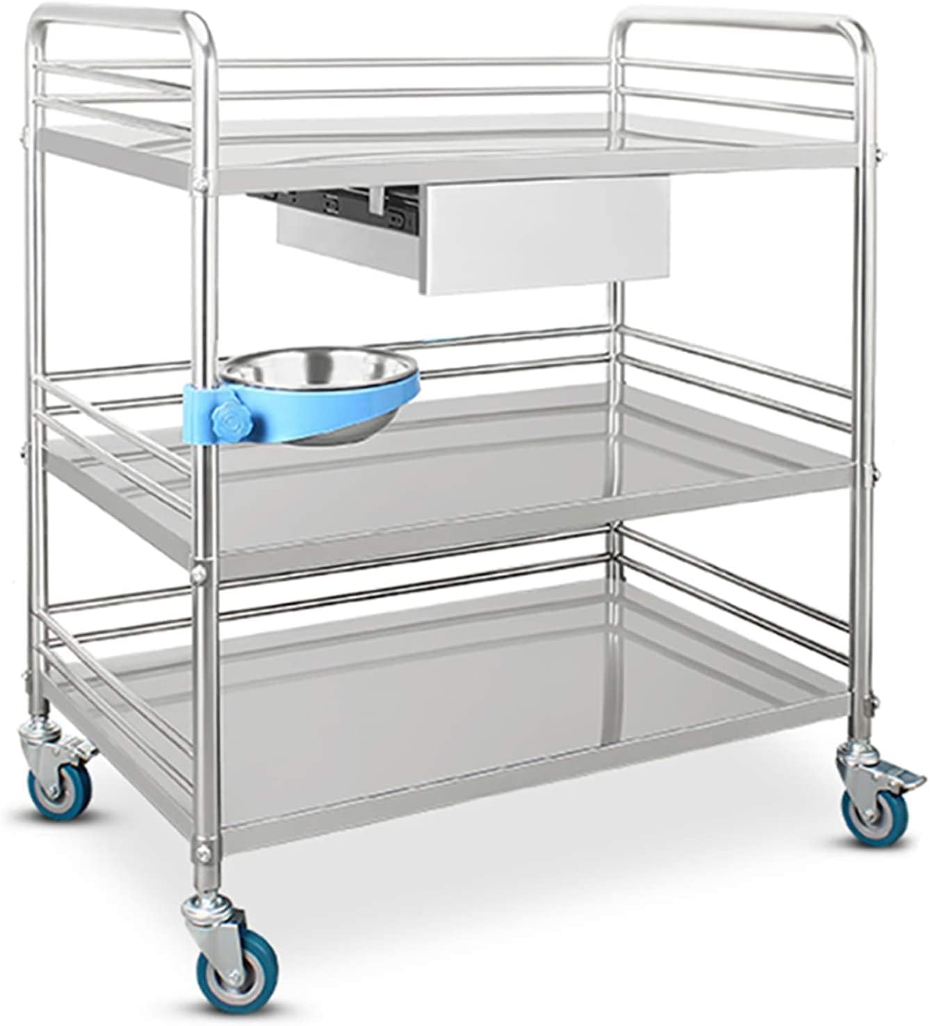 LJYKBFL Multifunctional Utility Cart Service Storage Trolley Lab Rolling Cart, Shelf Stainless Steel Rolling Cart, Ideal for Kitchen Hotels, Restaurants and Care Homes3 Layer-61x41x91cm