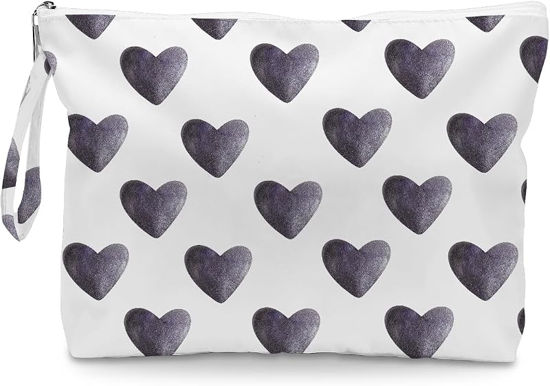 Necessaire retangular Fokongna Heart16 com zíper e alça, preta, 20,07 x 5,08 x 22,1 cm
