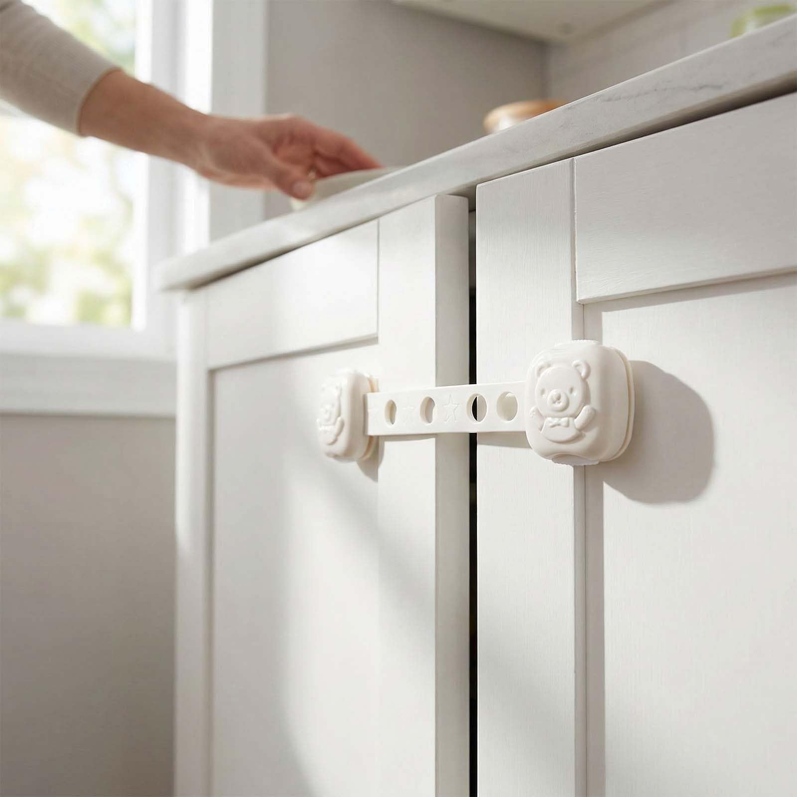 Lot 4 Verrous de Sécurité pour Bébé, Bloc Porte et Tiroir Ajustable, Adhésif Puissant, Blanc