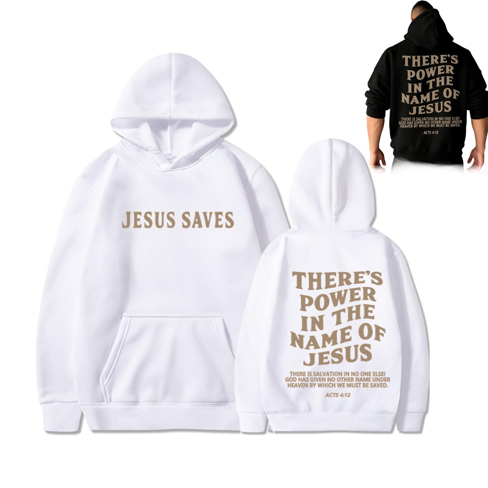 Tencipeda Unisex White Christian Hoodies For Men, Jesus Saves Hoodie With Bible Verse, Jesus Religious Sweatshirts (,S)