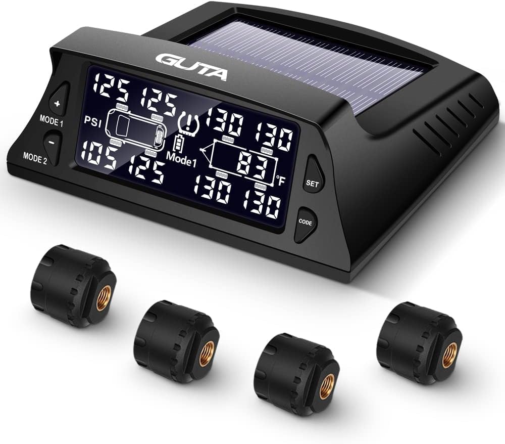 GUTA M20-4 Tire Pressure Monitor - 4 External Sensors (0-188 PSI), 6 Alarm Modes, High-end Backlight LCD Display, Real-time Monitoring for Up to 10 Tires