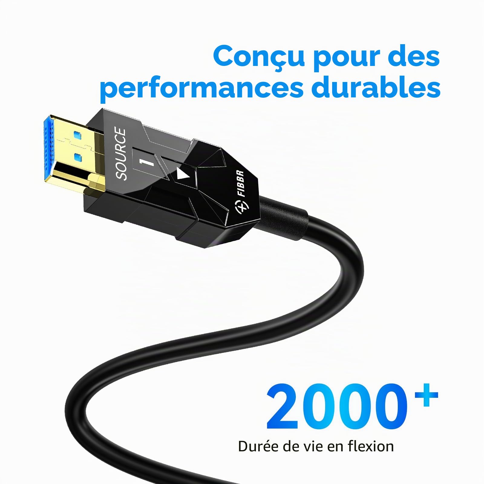 FIBBR 8K HDMI 2.1 Câble Optique 10M, 48Gbps Ultra Rapide HDMI Câble Actif AOC, 8K@60Hz 4K@120Hz/144hz eARC HDCP 2.2 et 2.3 Dynamic HDR Dolby Sound pour Home Cinéma, Amateurs de Jeux, Vidéo HD