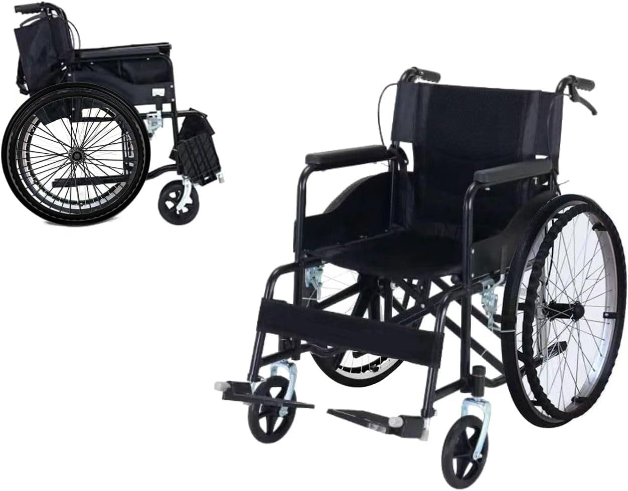 Silla de ruedas plegable, ligera, autopropulsada con ruedas grandes, silla de ruedas de tránsito con ruedas de liberación rápida, diseño resistente, asiento de 18.1 pulgadas