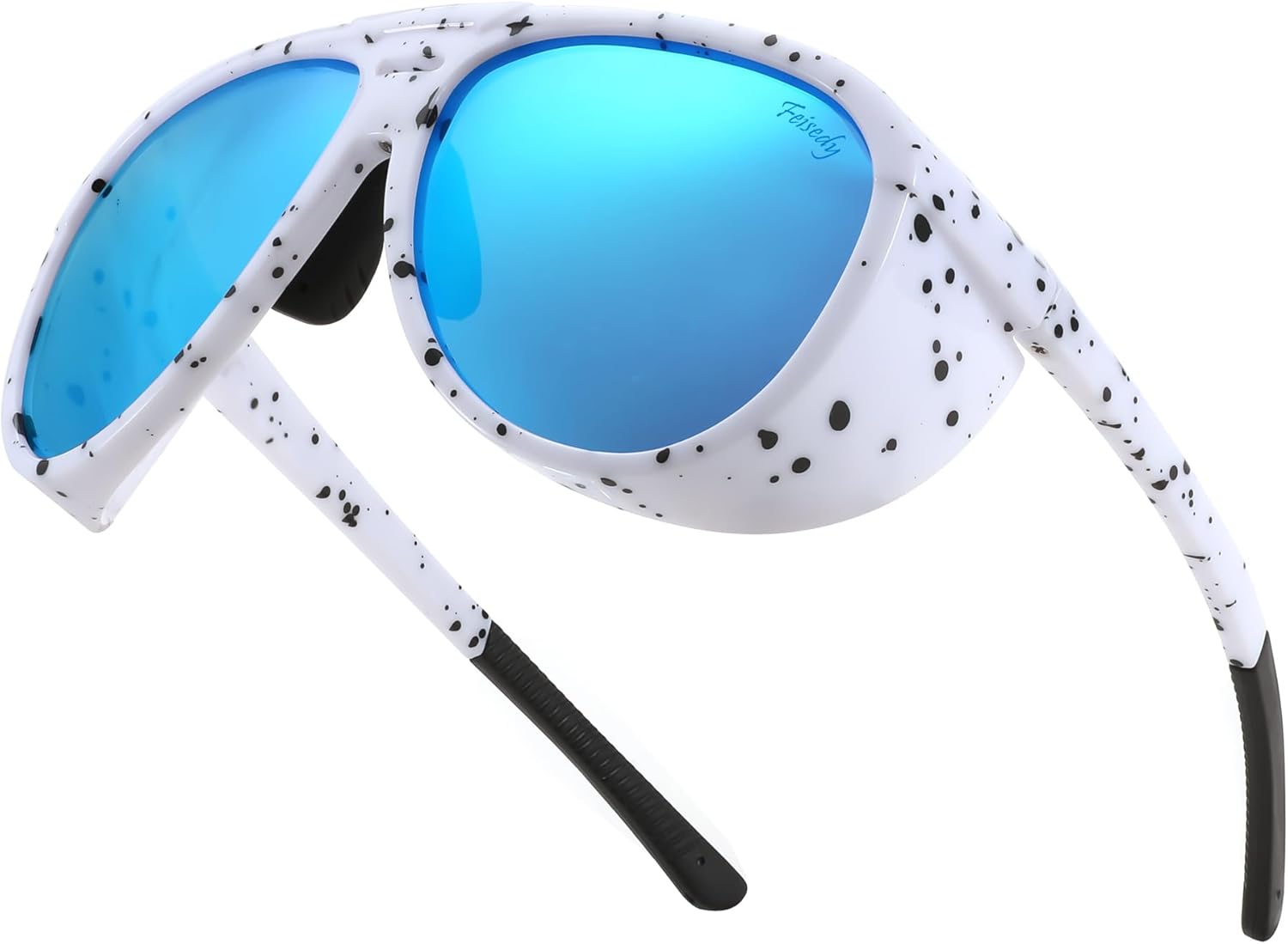 FEISEDY Polarized Aviator Sunglasses Men Women Oversized Round Steampunk Sunglasses Side Shield Goggles B0095