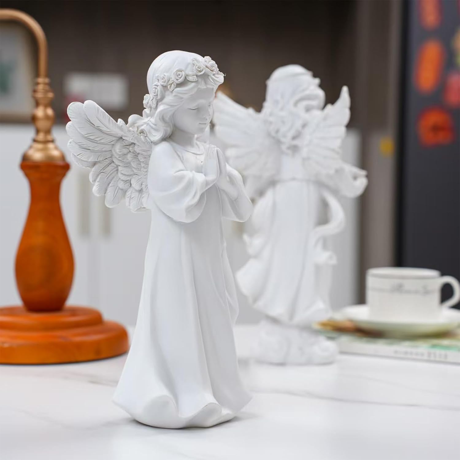 White Praying & Ribbon Angel Resin Statues - Handmade Indoor/Outdoor Home Decor, Tabletop Ornament, Ideal Blessing Gift for Mom, Dad & Friends, 11.2" - Image 7