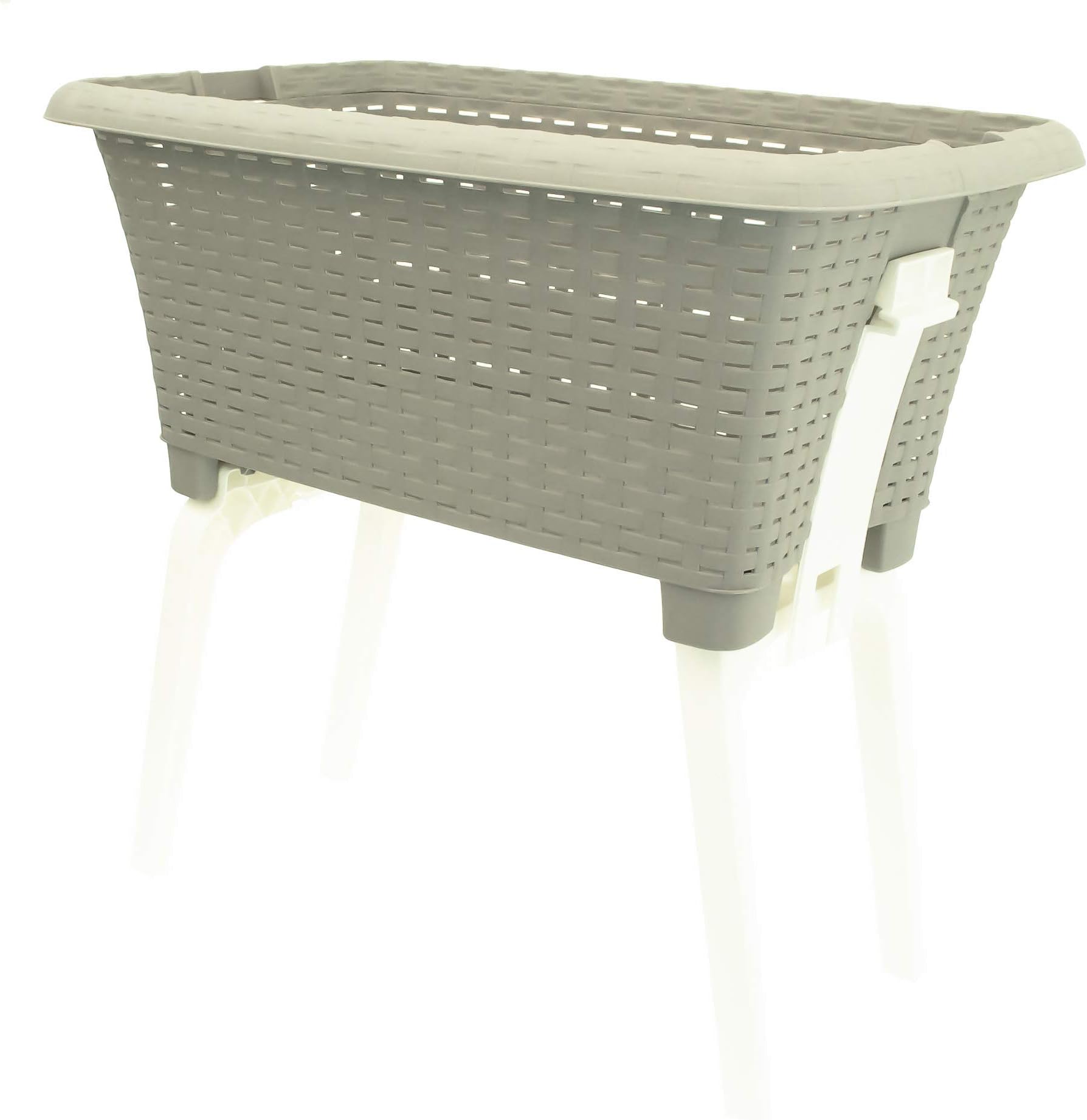 EXCELLENT HOUSEWARES Rattan Design Plastic Washing Laundry Linen Storage Basket with Folding Legs (Gunpowder Grey)