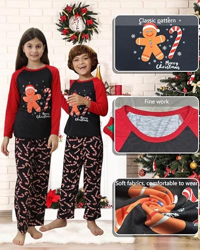 Weihnachts Schlafanzug Familie, Weihnachtspyjama Familie Set Lebkuchenmann kuschelig, Lustig Weihnachten Pyjama Familie Set Zuckerstangen Pyjama Hose, Cute Weihnachtsschlafanzüge Junge/Mädchen-14T
