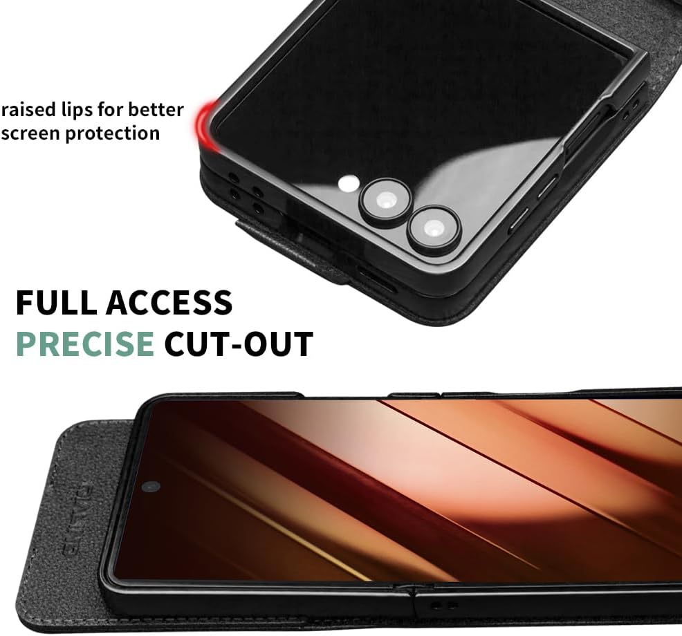 Natural Genuine Leather Case for Samsung Galaxy Z Flip 7 5G Premium Cowhide Luxury Card Slot Wallet Cover for Samsung Z Flip 7 Case（Black2）