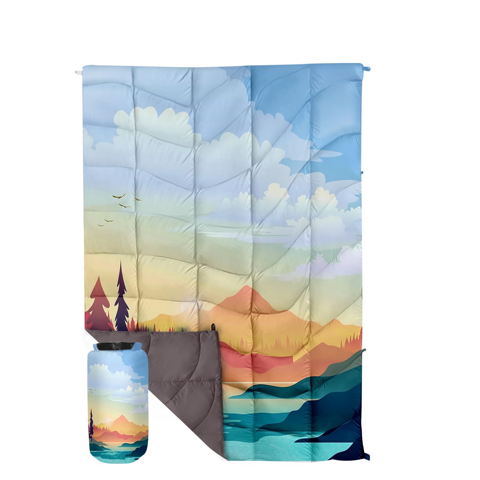 Outdoor Puffy Camping Blanket, Large Outdoor Blanket Waterproof, 55*79''